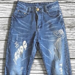 Back DG Distressed Graffiti Jeans(Jr's 7, Adult 6S)